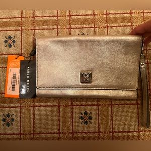 Karen Millen Silver Leather Clutch Purse NWT